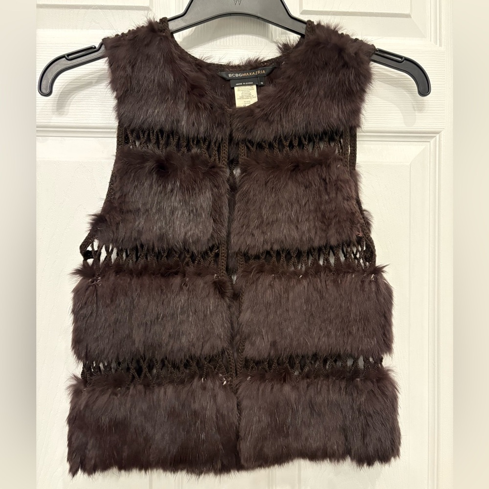 BCBGMaxAzria Dark Brown Rabbit Fur Vest